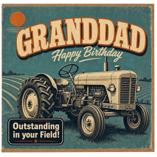 Granddad Birthday Card, Happy Birthday Tractor Card, Outstanding in Your Field