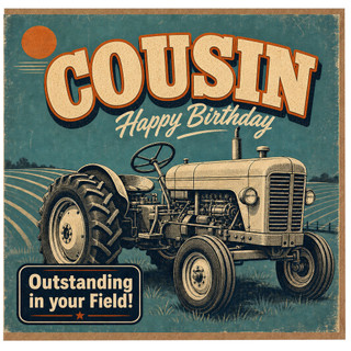 Cousin Happy Birthday Card, Outstanding in Your Field Tractor Birthday Card