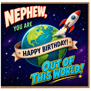 Nephew Birthday Card, Out of This World Rocket Space Birthday Card