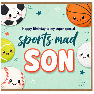 Son Birthday Card, Sports Mad Son Happy Birthday Card