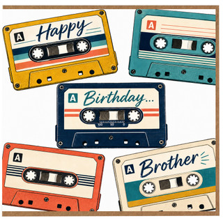 Brother Birthday Card, Retro Cassette Tape Design