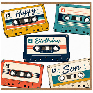 Son Birthday Card, Retro Cassette Tape Design