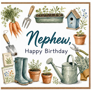 Nephew Birthday Card, Happy Birthday Gardening Card