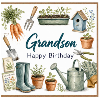 Grandson Birthday Card, Happy Birthday Gardening Card