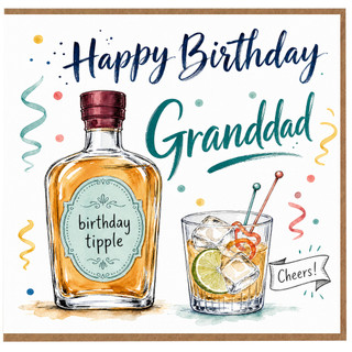 Granddad Birthday Card, Happy Birthday Granddad Drinks and Cheers Design