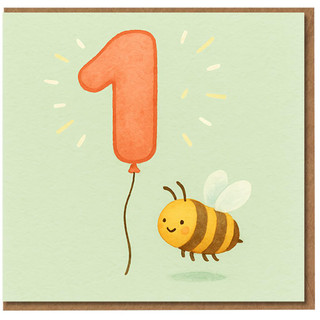 1st Birthday Card - Cute Bee with Number 1 Balloon - Sweet First Birthday for Baby or Toddler