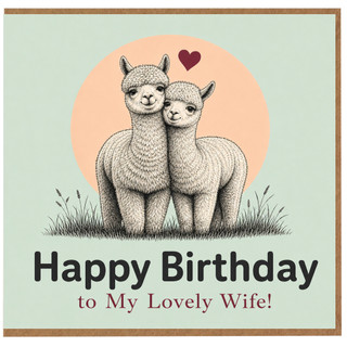 Wife Birthday Card, Happy Birthday to My Lovely Wife Alpaca Design