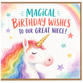 Great Niece Birthday Card, Magical Birthday Wishes Unicorn Card