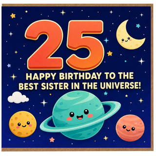 25th Birthday Card for Sister, Best Sister in the Universe Birthday Card