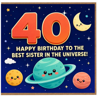 40th Birthday Card for Sister, Happy Birthday to the Best Sister in the Universe Space Card