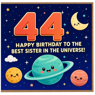 44th Birthday Card for Sister, Happy Birthday to the Best Sister in the Universe