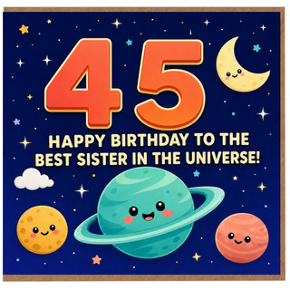 45th Birthday Card for Sister, Happy Birthday to the Best Sister in the Universe