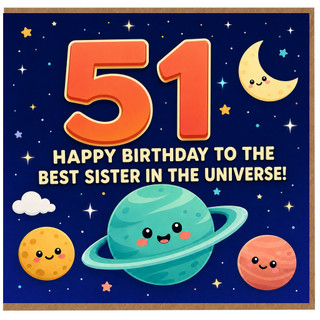 51st Birthday Card for Sister, Happy Birthday to the Best Sister in the Universe Space Card