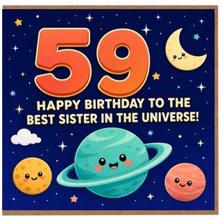 59th Birthday Card for Sister, Happy Birthday to the Best Sister in the Universe