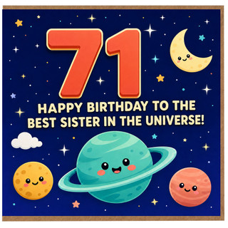 71st Birthday Card for Sister, Happy Birthday to the Best Sister in the Universe Space Card