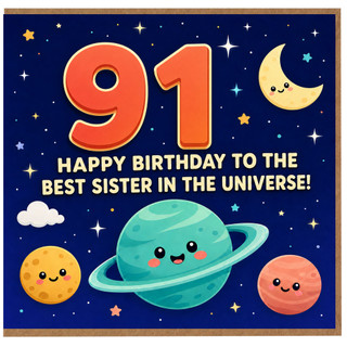 91st Birthday Card for Sister, Happy Birthday to the Best Sister in the Universe