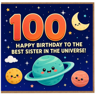 100th Birthday Card for Sister, Happy Birthday to the Best Sister in the Universe