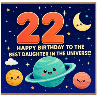 22nd Birthday Card for Daughter, Cute Space Themed Happy Birthday Card