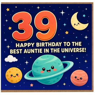 Auntie 39th Birthday Card, Happy Birthday to the Best Auntie in the Universe, Space Theme Card