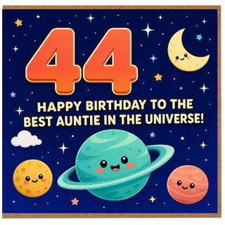 44th Birthday Card for Auntie, Happy Birthday to the Best Auntie in the Universe