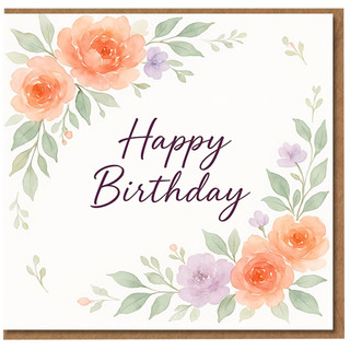 Happy Birthday Card - Elegant Watercolour Roses and Lilac Flowers, Floral Script Design for Mum, Friend or Colleague