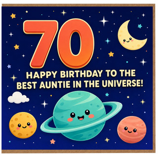 70th Birthday Card for Auntie, Happy Birthday to the Best Auntie in the Universe Space Themed Card