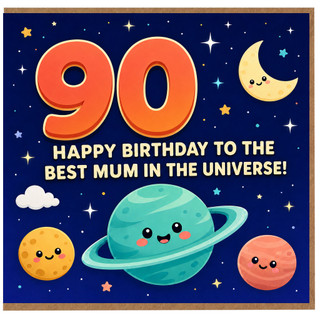 90th Birthday Card for Mum, Happy Birthday to the Best Mum in the Universe