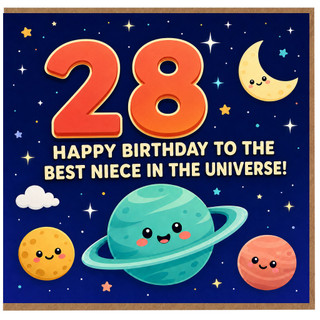 28th Birthday Card for Niece, Happy Birthday to the Best Niece in the Universe, Space Theme