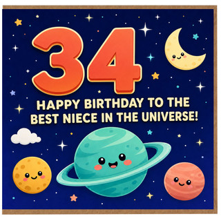 34th Birthday Card for Niece, Happy Birthday to the Best Niece in the Universe