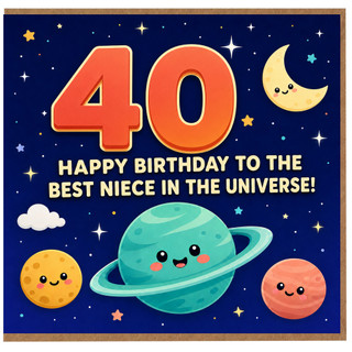 40th Birthday Card for Niece, Happy Birthday to the Best Niece in the Universe Space Card