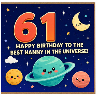Nanny 61st Birthday Card, Happy Birthday to the Best Nanny in the Universe Space Themed Card