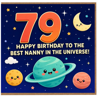 Nanny 79th Birthday Card, Happy Birthday to the Best Nanny in the Universe Space Card