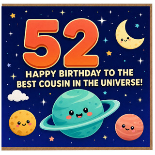 52nd Birthday Card for Cousin, Space Themed Happy Birthday Card