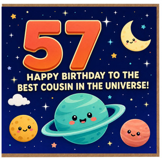 57th Birthday Card for Cousin, Happy Birthday to the Best Cousin in the Universe