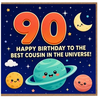 90th Birthday Card for Cousin, Happy Birthday to the Best Cousin in the Universe