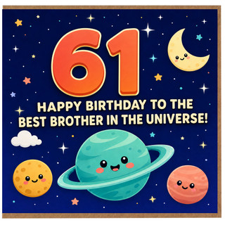 Brother 61st Birthday Card, Happy Birthday to the Best Brother in the Universe Space Theme
