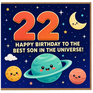 22nd Birthday Card for Son, Happy Birthday to the Best Son in the Universe Space Card