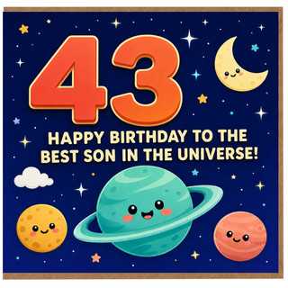43rd Birthday Card for Son, Happy Birthday to the Best Son in the Universe Space Card