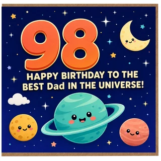 98th Birthday Card for Dad, Happy Birthday to the Best Dad in the Universe Space Themed Card