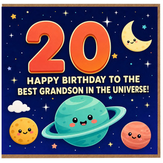 20th Birthday Card for Grandson, Space Themed Happy Birthday Card