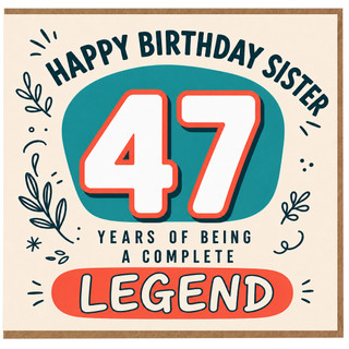 Sister 47th Birthday Card, Happy Birthday Sister 47 Legend Card