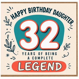 32nd Birthday Daughter Card, Happy Birthday Daughter 32 Years of Being a Complete Legend