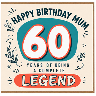 Mum 60th Birthday Card, Happy Birthday Mum 60 Years of Being a Complete Legend Card