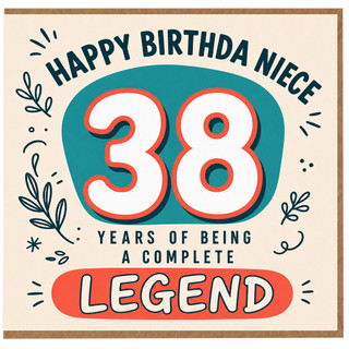 Niece 38th Birthday Card, Happy Birthday Niece, Years of Being a Complete Legend