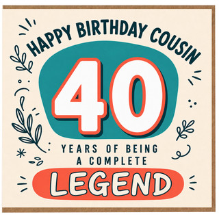 40th Birthday Cousin Card, Happy Birthday Cousin 40 Years of Being a Complete Legend Card