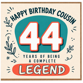 44th Birthday Card for Cousin, Happy Birthday Cousin, 44 Years of Being a Complete Legend