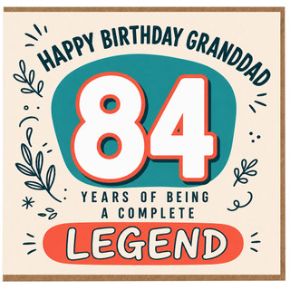 Granddad 84th Birthday Card, Happy Birthday Granddad 84 Years of Being a Complete Legend Card
