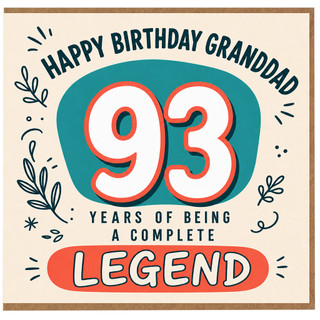 93rd Birthday Card for Grandad, Happy Birthday Granddad 93 Years of Being a Complete Legend