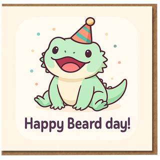 Funny Birthday Card - Cute Bearded Dragon Lizard in Party Hat - 'Happy Beard day!' Pun Design for Reptile Lovers, Kids and Adults