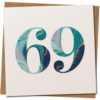 69th Birthday Card - Marble Number Design - 145mm x 145mm Square - Age 69 Milestone Card for Him or Her, Mum Dad Friend, Includes Kraft Envelope